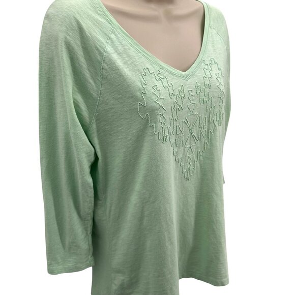 Pendleton Womens Embroidered Mint Green 3/4 Sleeve Cotton Top Size M - Picture 3 of 8